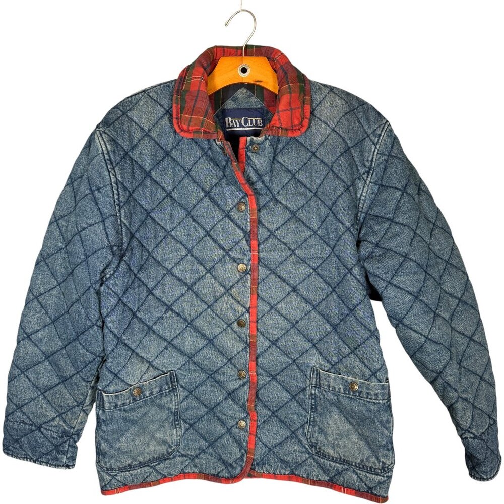 Vintage Bay Club Men's Quilted Denim Jacket Plaid Collar Retro Cabincore  M